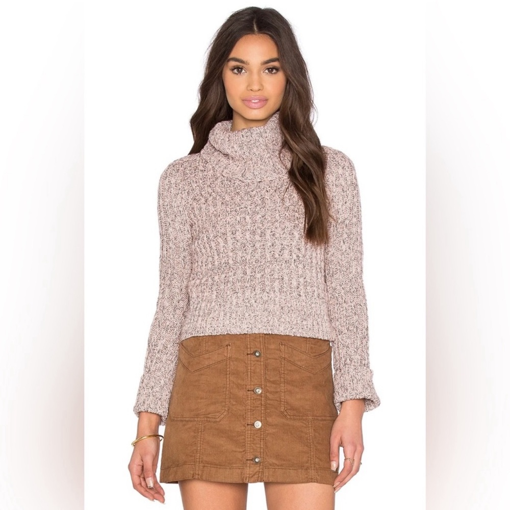 Free People Pink Marled Ballet Combo Twisted Cable T-Neck Sweater OB465415